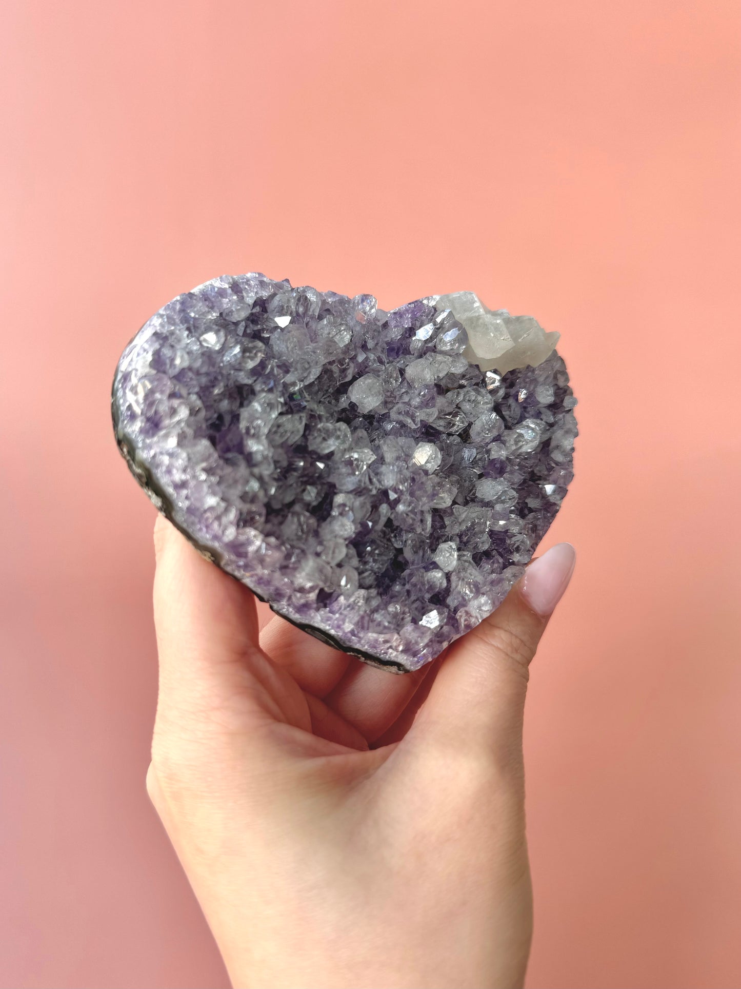 Light Purple Amethyst Heart With Calcite