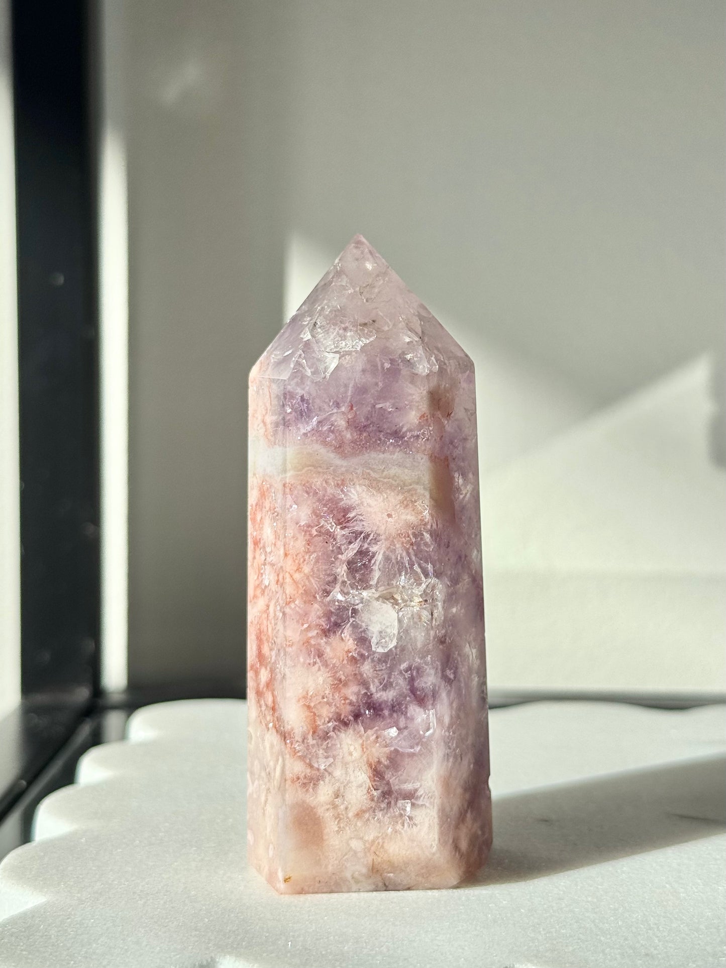 Druzy Pink Amethyst X Flower Agate Tower #2