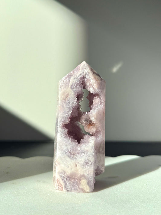 Druzy Pink Amethyst X Flower Agate Tower