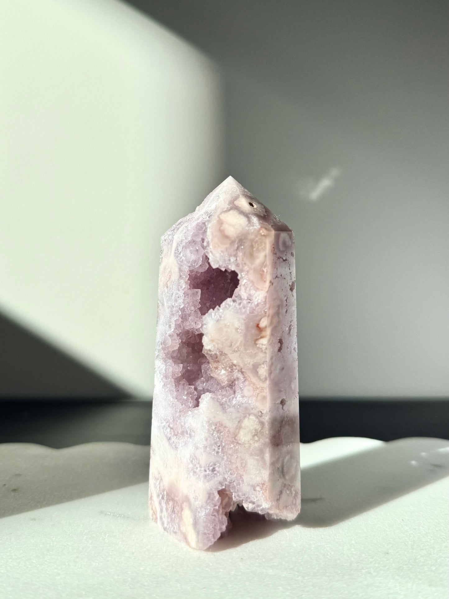 Druzy Pink Amethyst X Flower Agate Tower