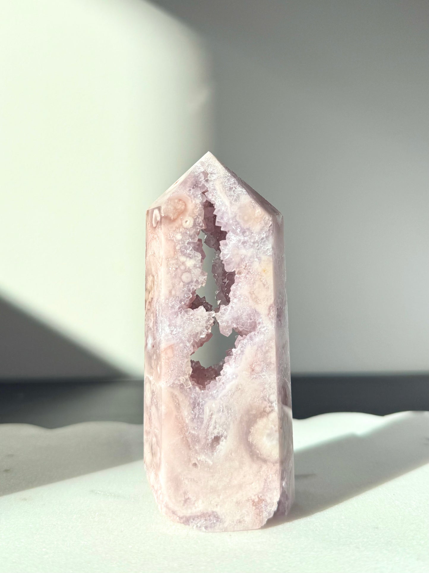 Druzy Pink Amethyst X Flower Agate Tower