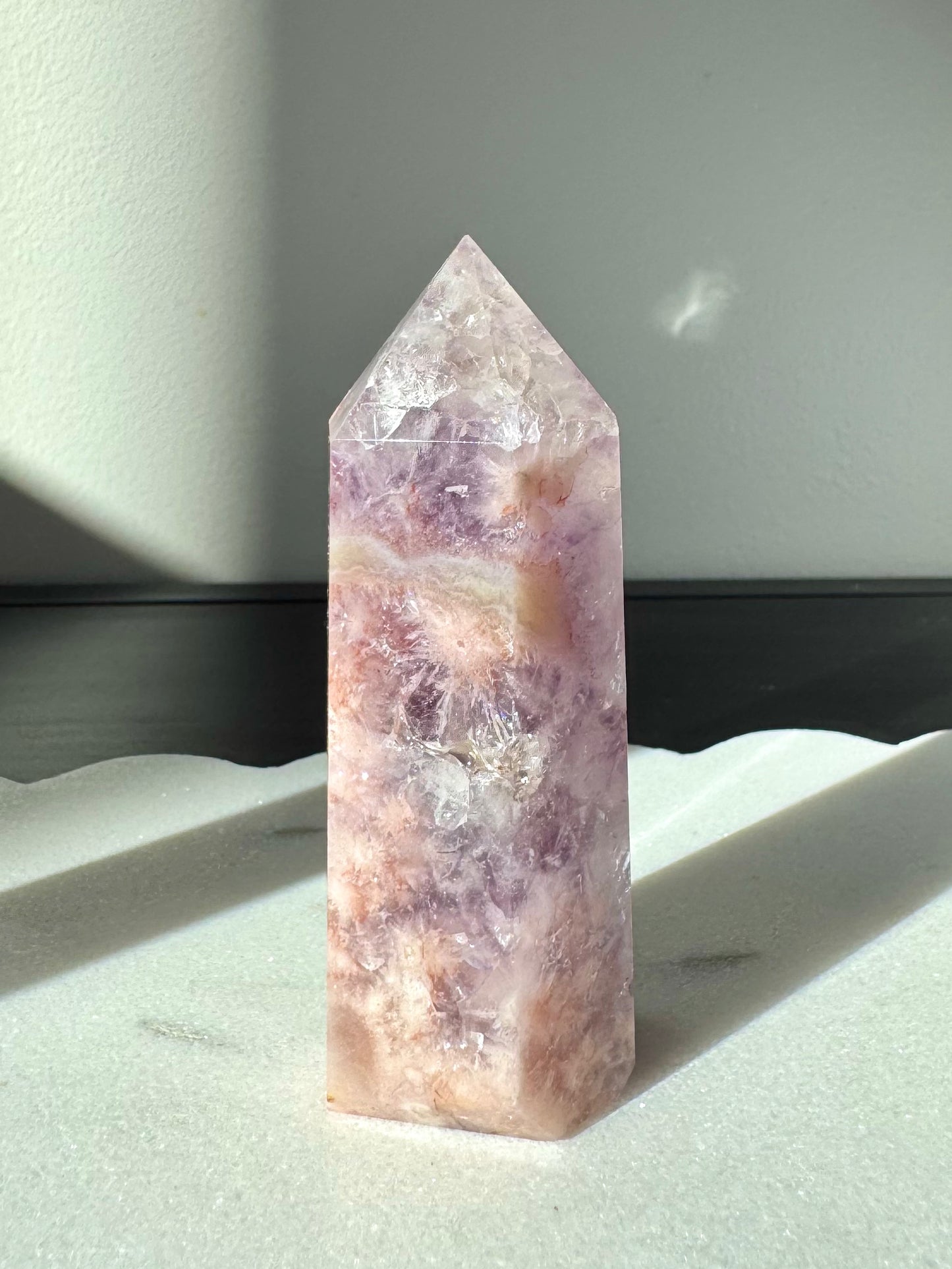 Druzy Pink Amethyst X Flower Agate Tower #2