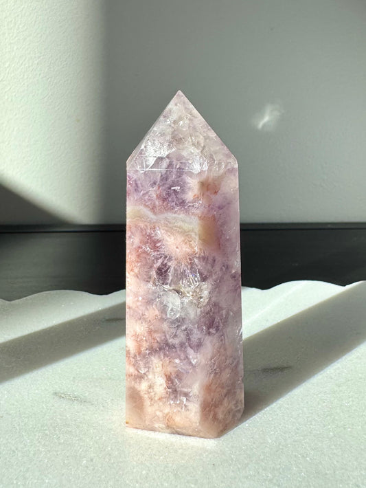 Druzy Pink Amethyst X Flower Agate Tower #2