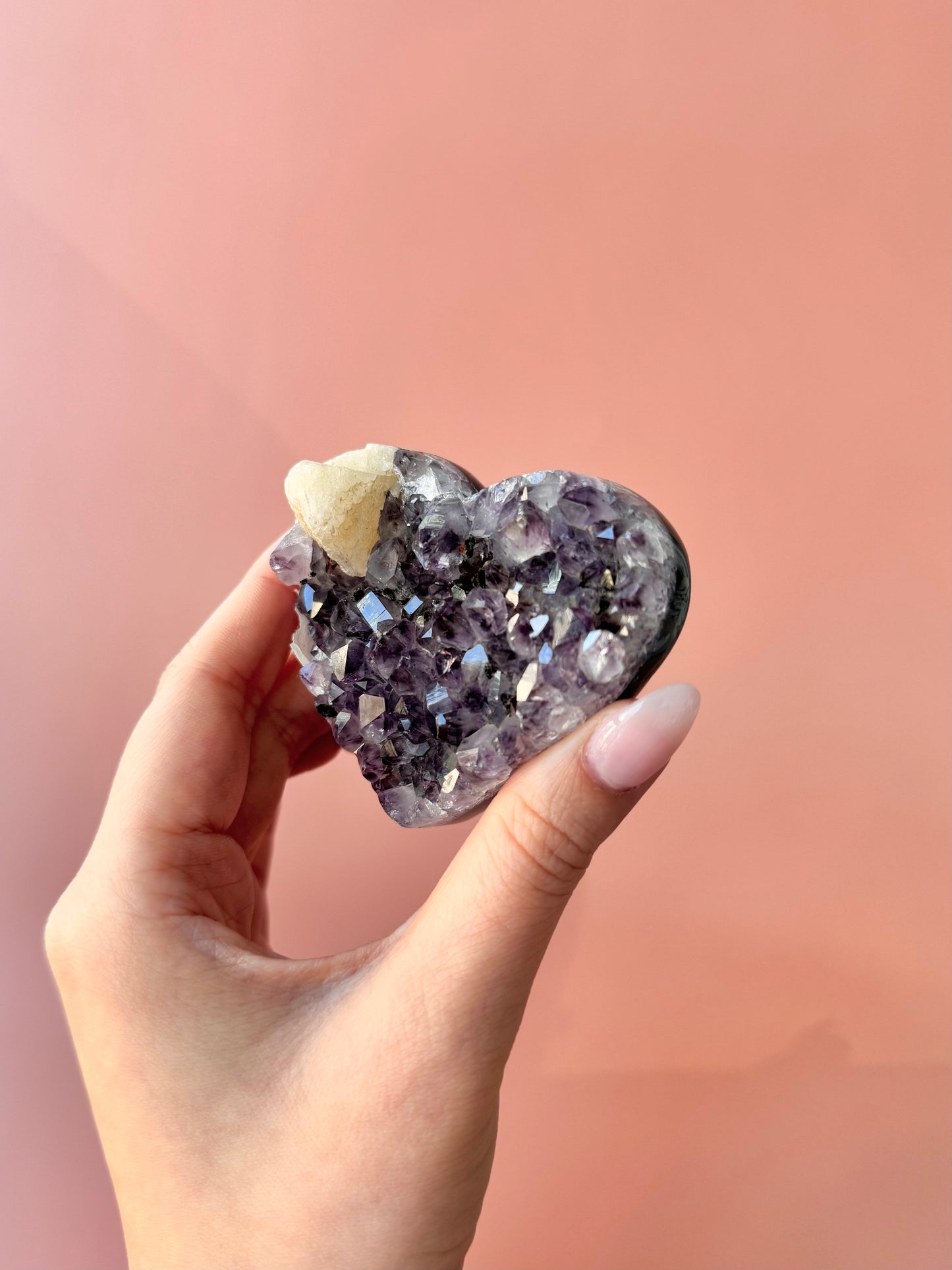 Dark Amethyst Heart With Calcite