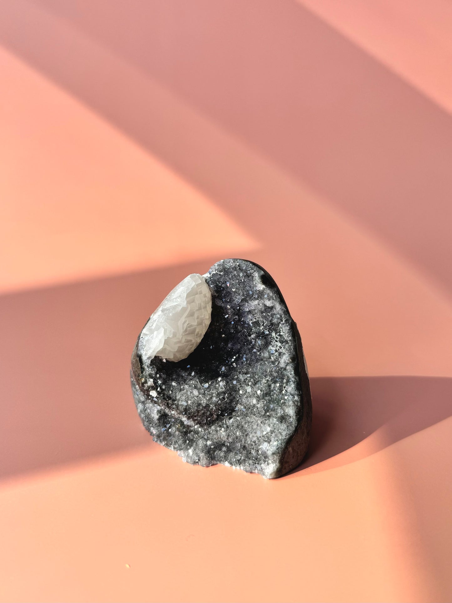 Dark Purple Druzy Rainbow Amethyst With Calcite