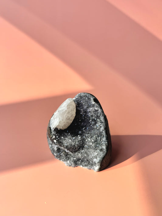 Dark Purple Druzy Rainbow Amethyst With Calcite