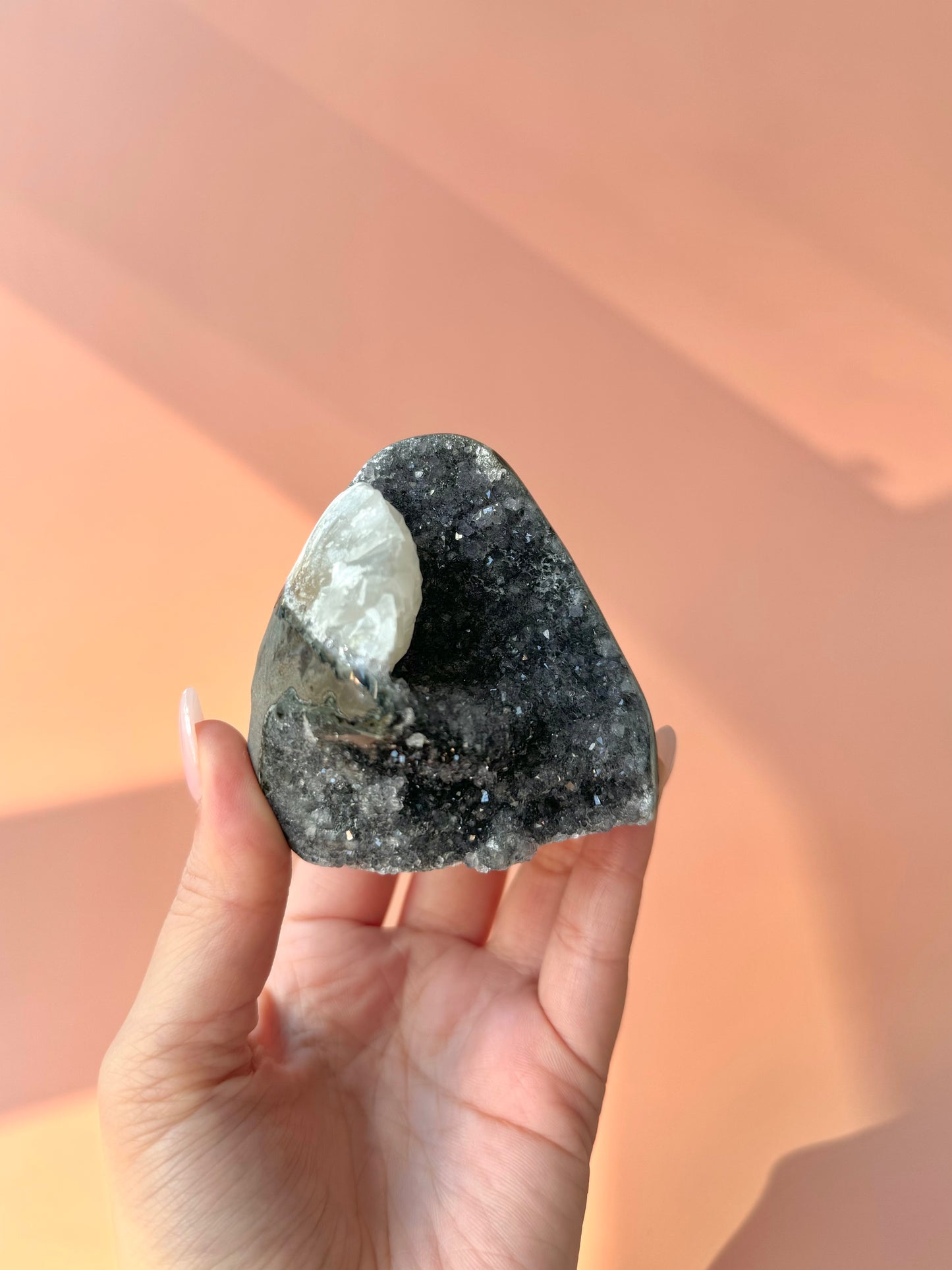 Dark Purple Druzy Rainbow Amethyst With Calcite