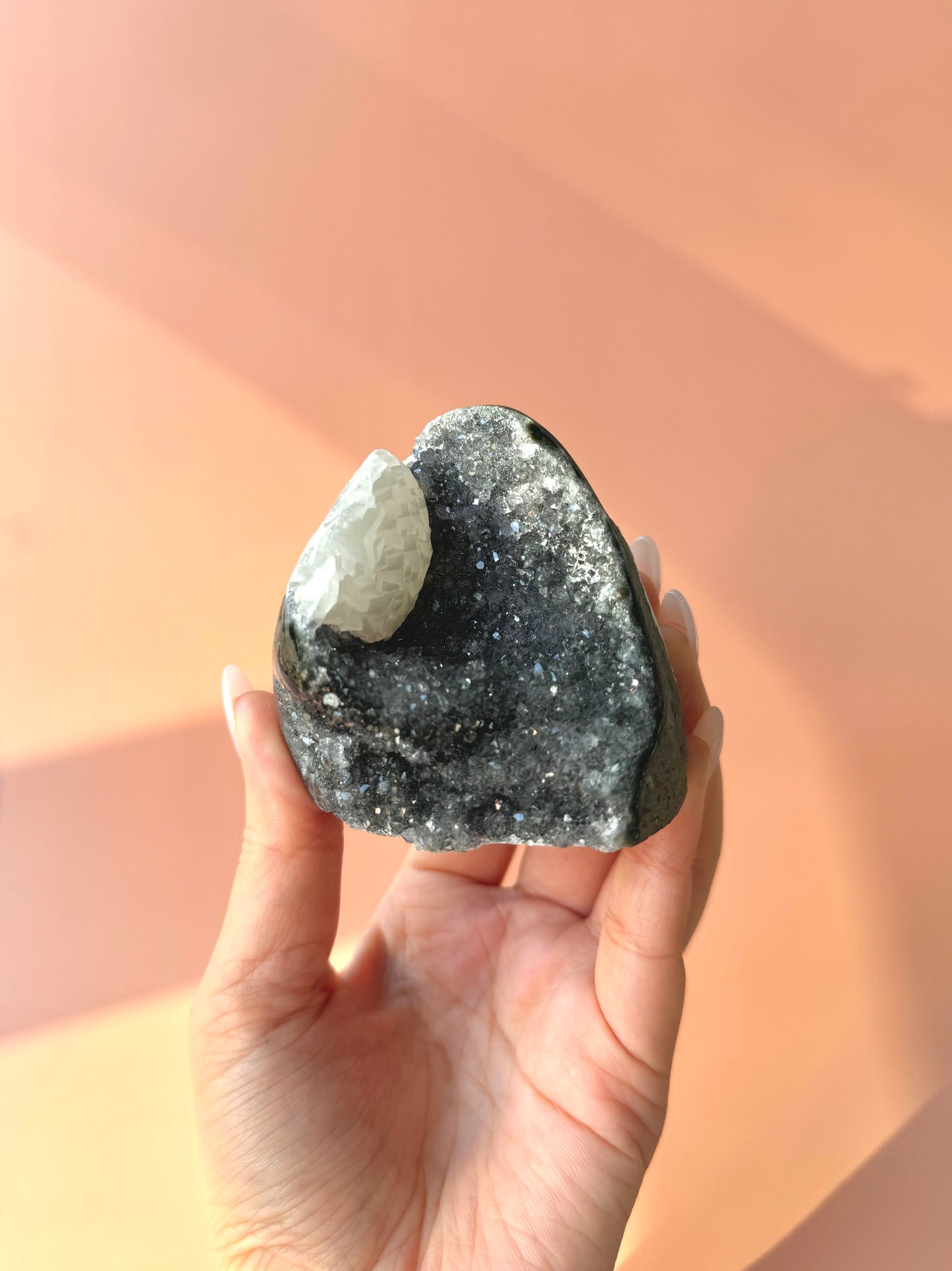 Dark Purple Druzy Rainbow Amethyst With Calcite