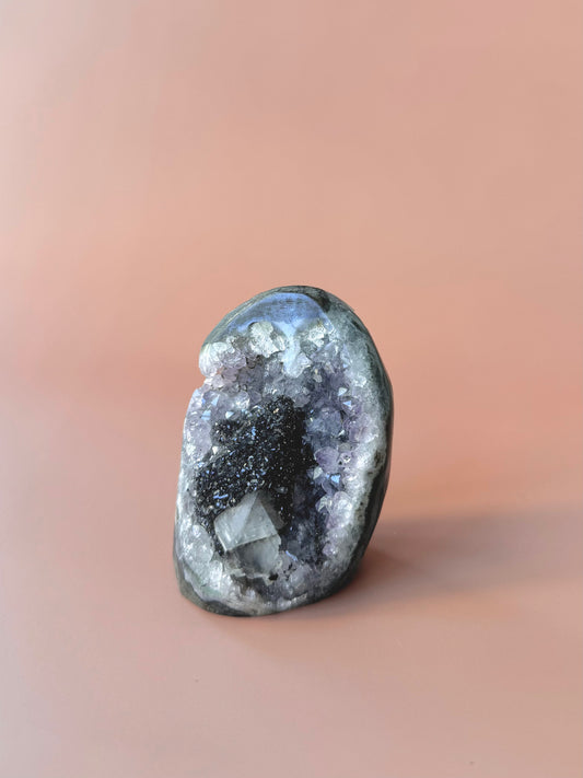 Rainbow Amethyst With Druzy Coated Calcite