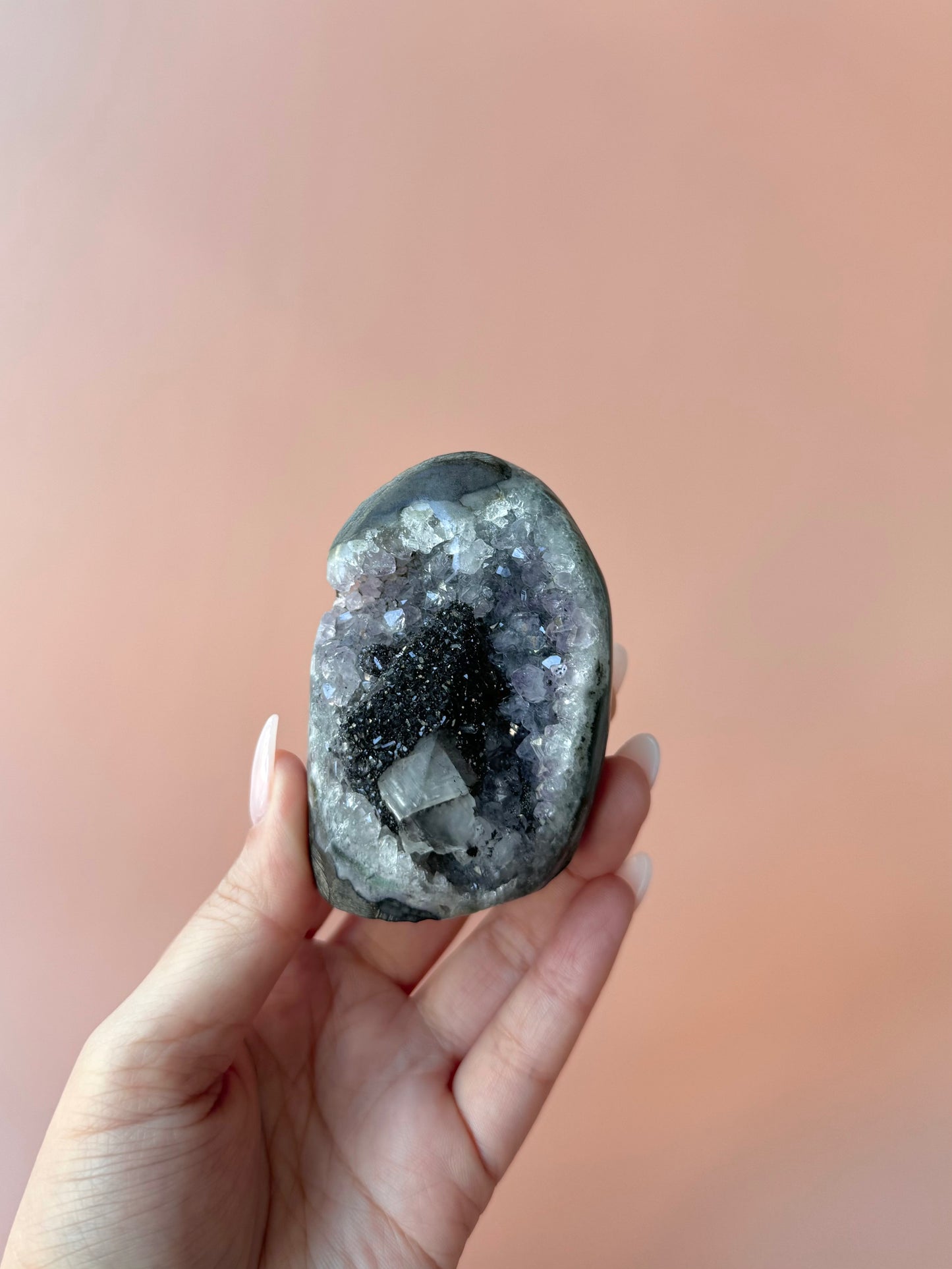 Rainbow Amethyst With Druzy Coated Calcite