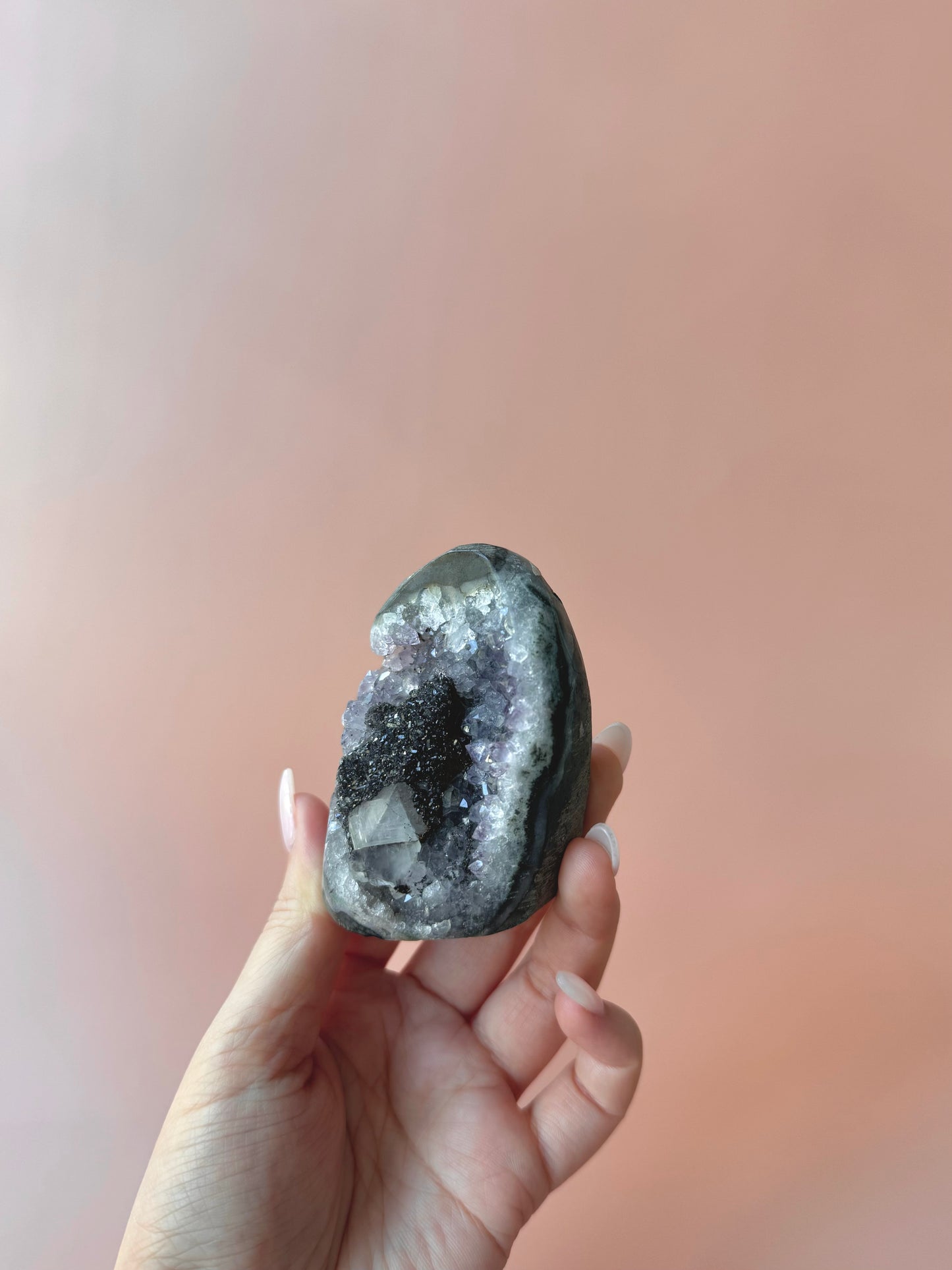 Rainbow Amethyst With Druzy Coated Calcite